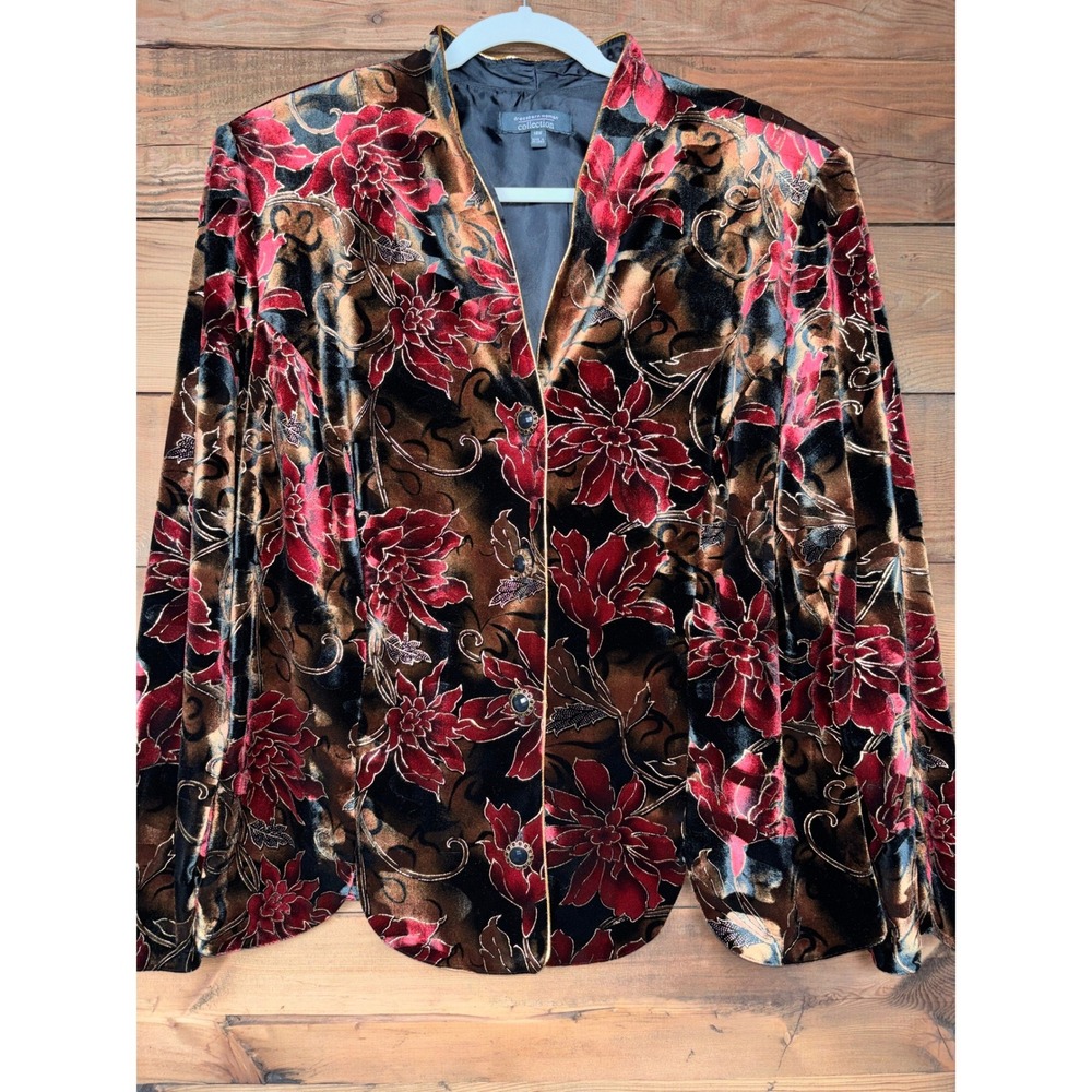 Dressbarn Woman Velvet Blazer Womens 18W Floral Metallic Evening Jacket